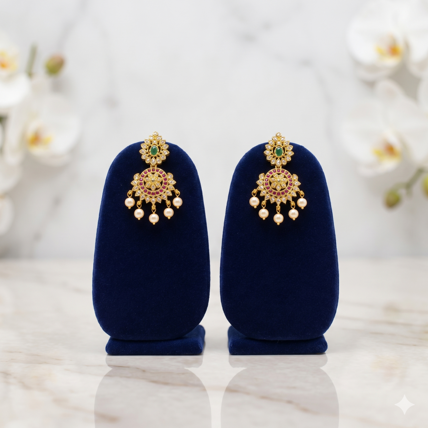 NERONI Royal Chandbali Pendant Necklace Set – Antique Gold Plated Pearl Jewellery