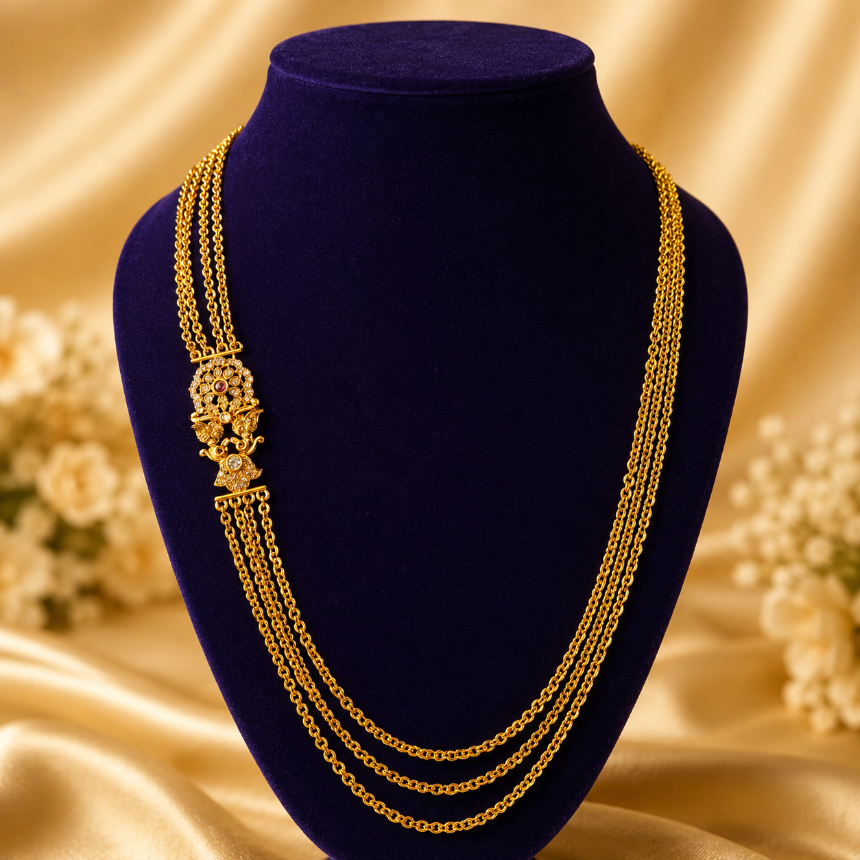 NERONI Traditional Multi-Layer Chain Haram – Gold Plated Long Necklace Set