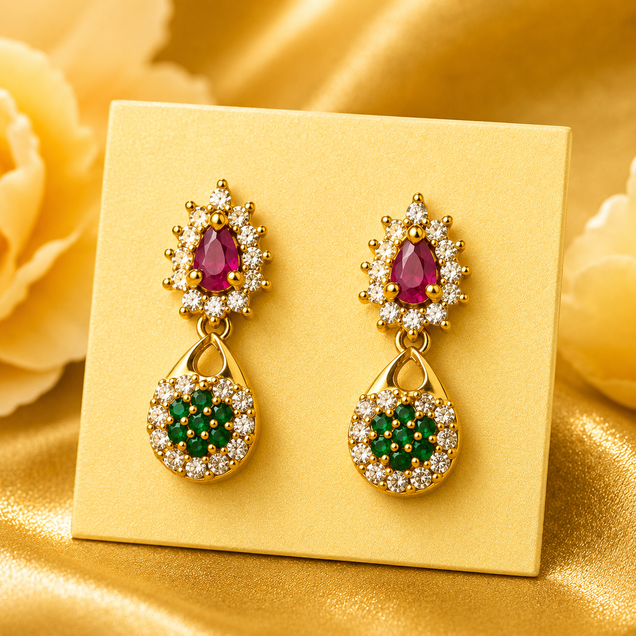NERONI Dual Stone Drop Earrings – Gold Plated Ethnic Designer Earrings