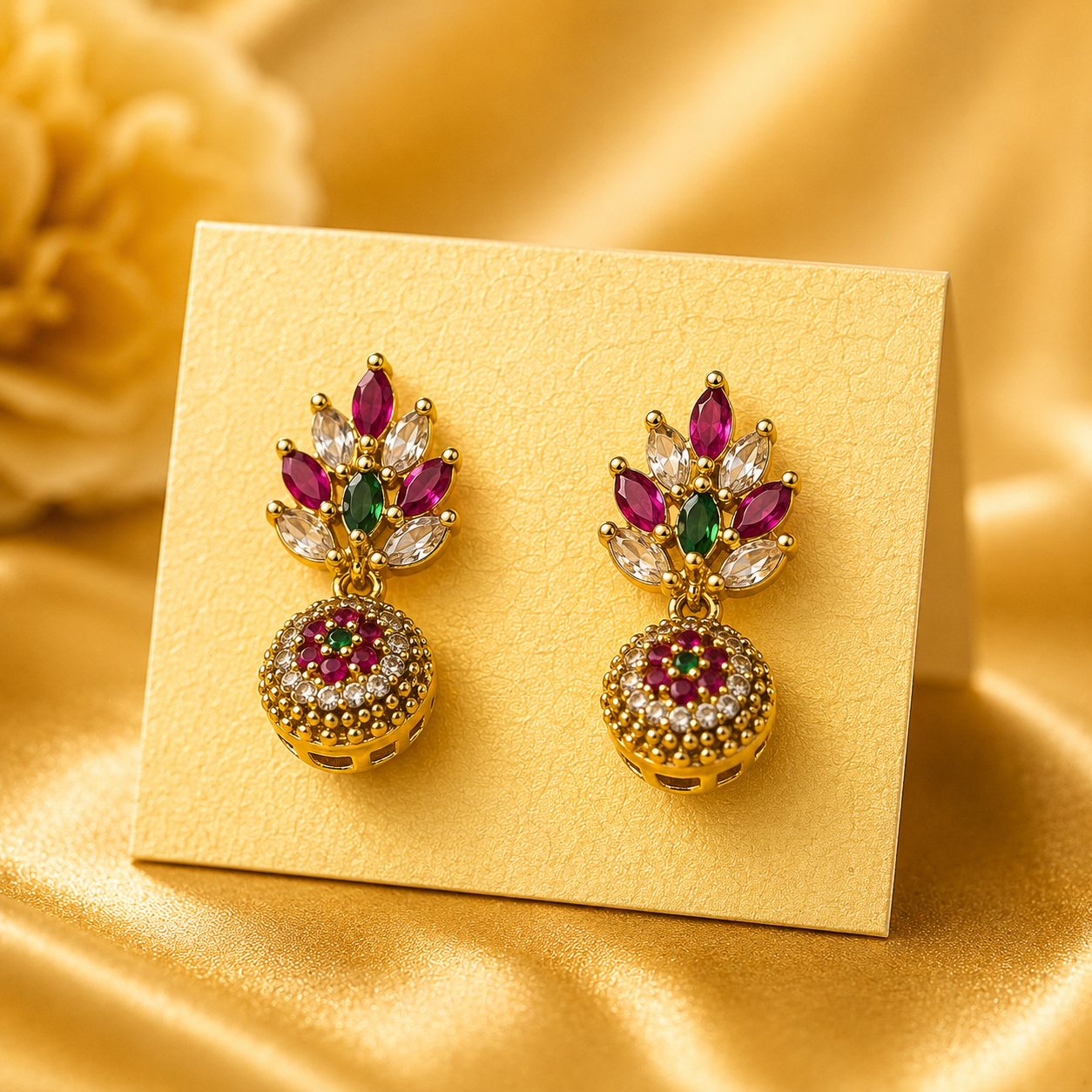 NERONI Floral Stone Stud Earrings – Gold Plated Ethnic Designer Earrings