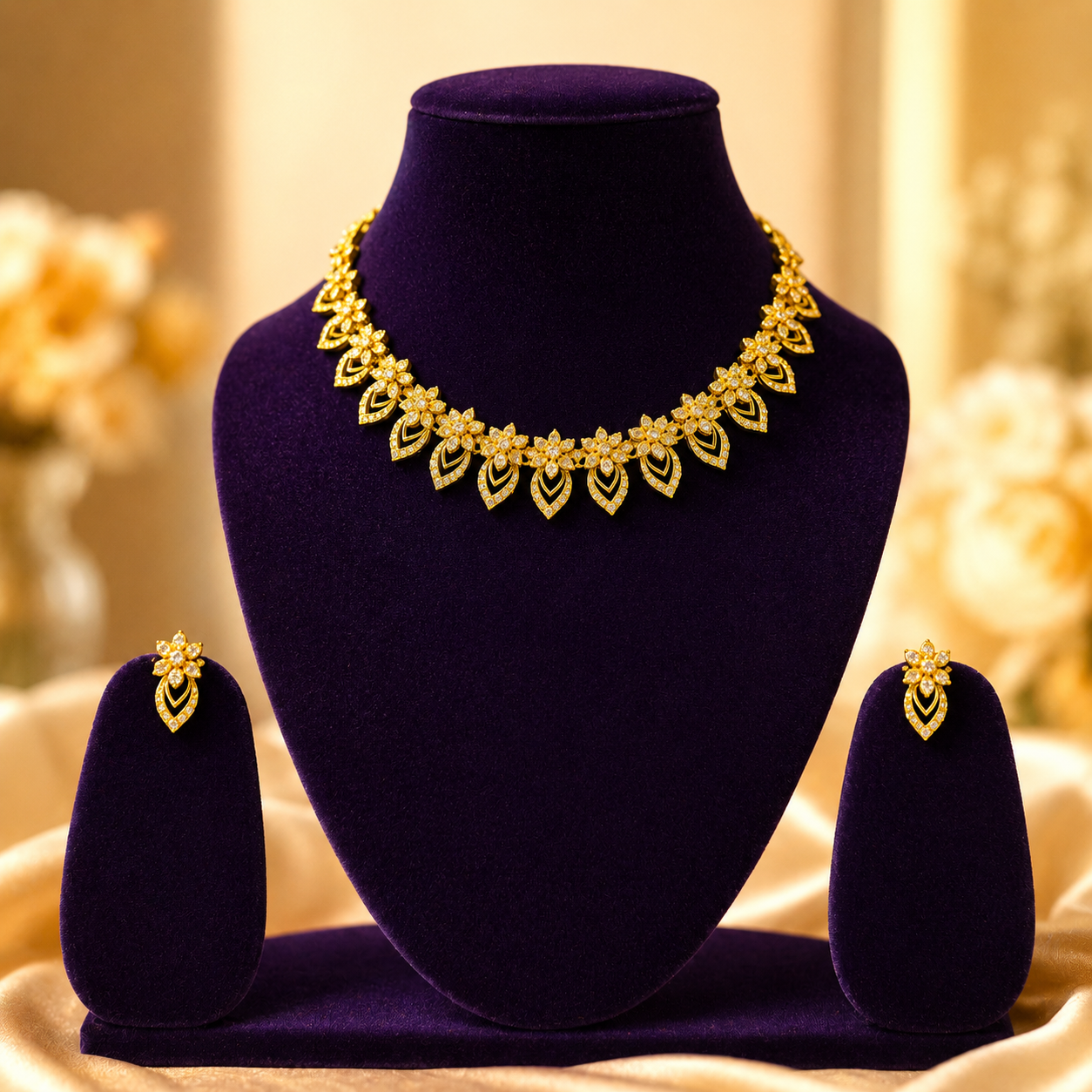 NERONI Minimal Gold Leaf Necklace Set – Elegant Lightweight Jewellery