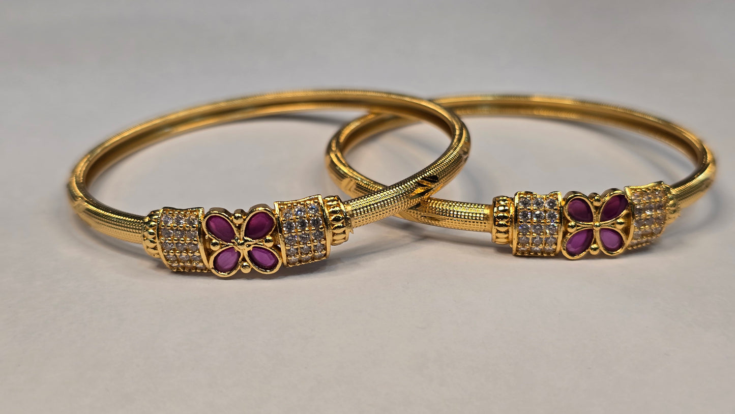 Neroni Gold-Tone Floral Stone Bangle Pair
