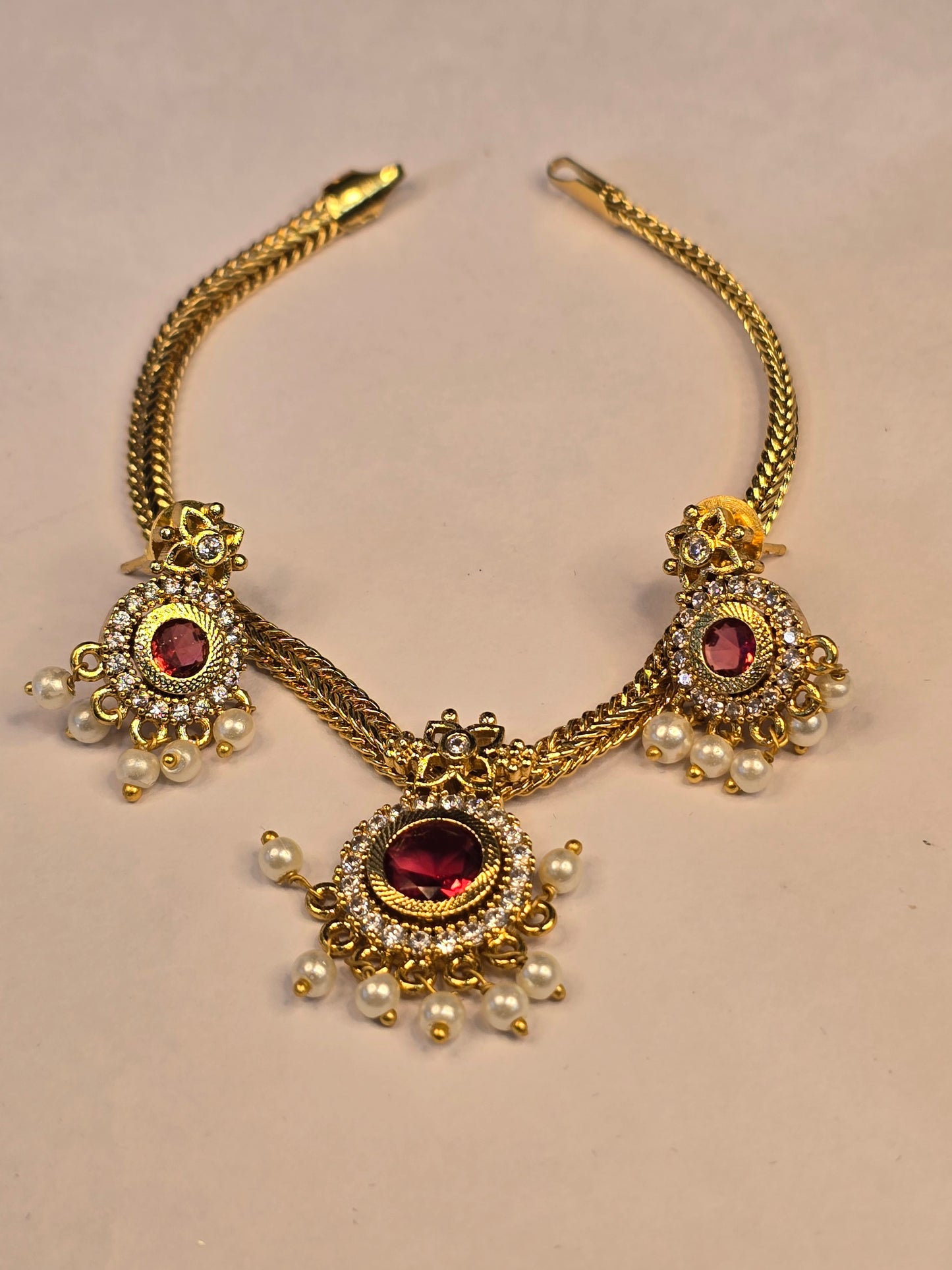 NERONI Gold-Plated Red Stone Pearl Necklace Set – Minimal Temple Design
