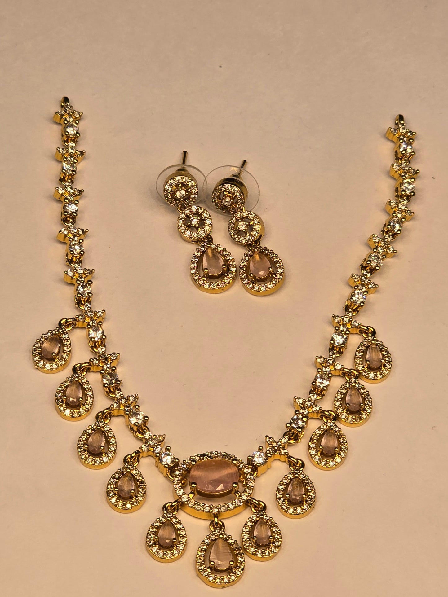 NERONI Royal Pink Teardrop Necklace Set