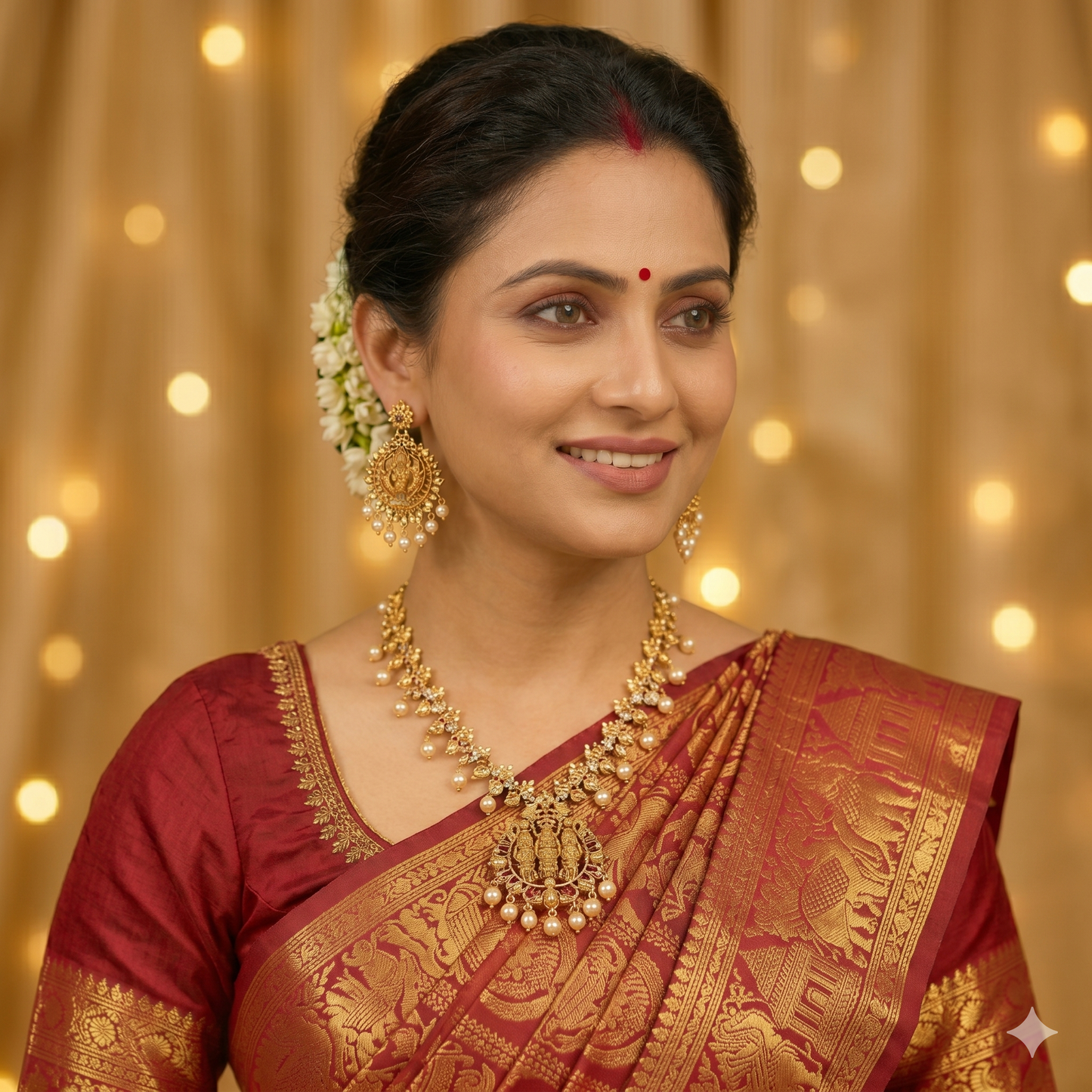 NERONI Divine Rama Darbar Temple Necklace Set – Antique Gold Plated Pearl Jewellery