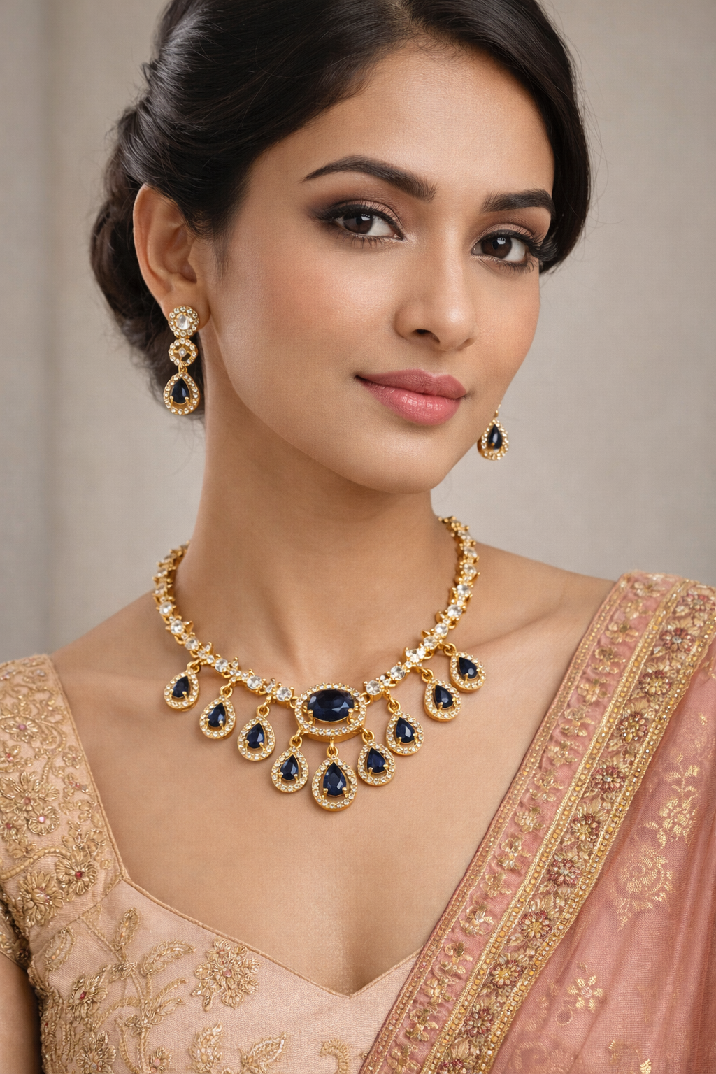 NERONI Royal Blue Teardrop Necklace Set