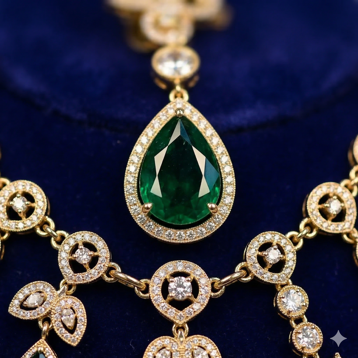 NERONI Emerald Drop CZ Necklace Set – Gold-Plated Crystal Necklace with Earrings