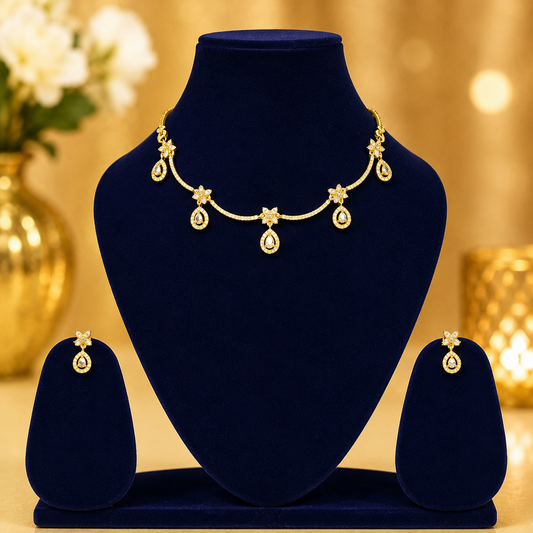 NERONI Crystal Drop Choker Necklace Set – Gold Plated Elegant Jewellery