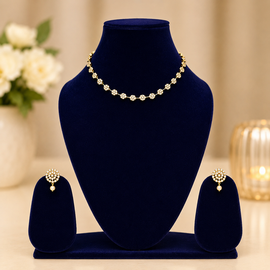 NERONI Elegant Floral CZ Necklace Set – Minimal Gold Plated Jewellery