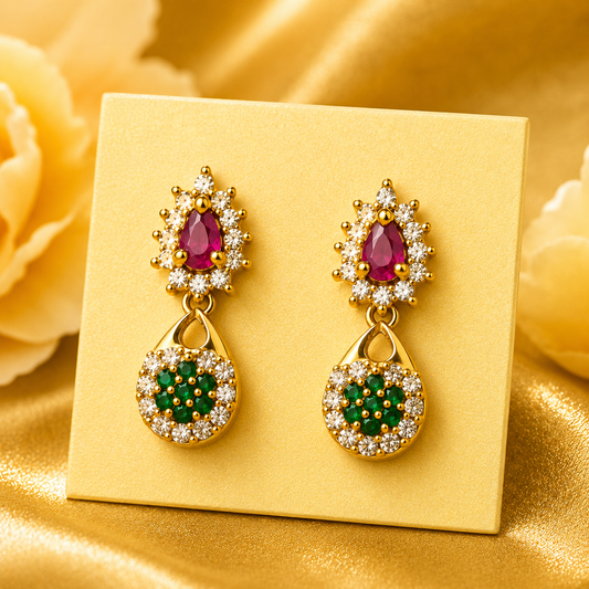 NERONI Dual Stone Drop Earrings – Gold Plated Ethnic Designer Earrings