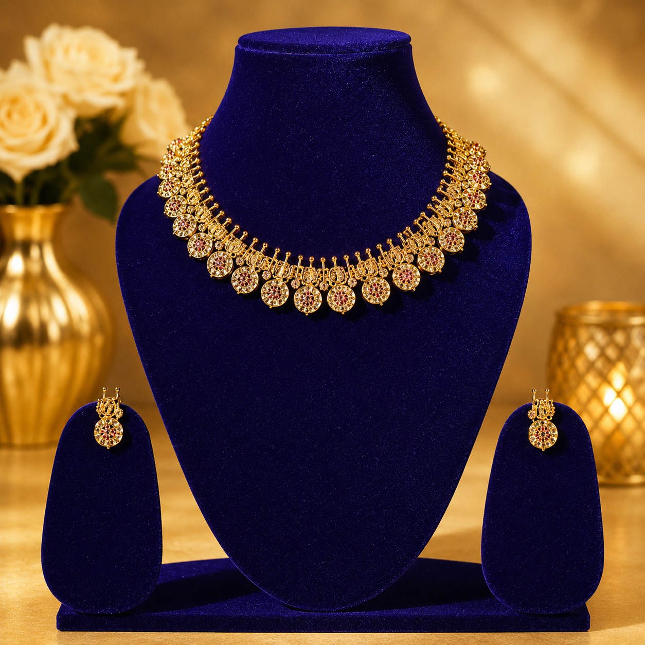 NERONI Antique Coin Choker Necklace Set – Traditional Gold Finish Jewellery