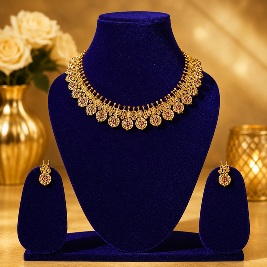 NERONI Antique Coin Choker Necklace Set – Traditional Gold Finish Jewellery
