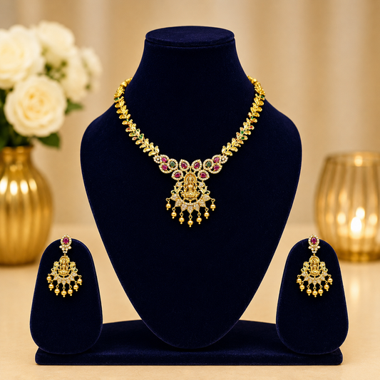 NERONI Lakshmi Temple Necklace Set – Traditional Gold Plated Jewellery