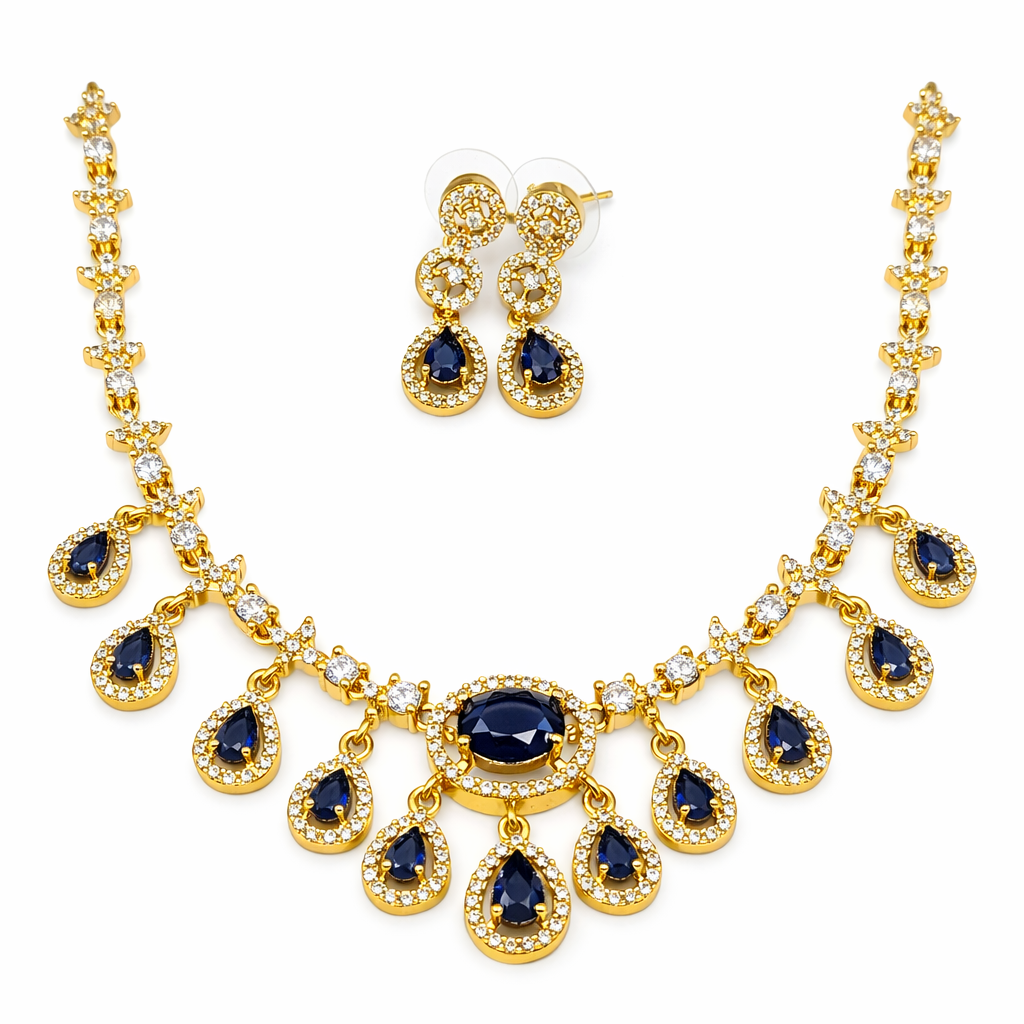 NERONI Royal Blue Teardrop Necklace Set