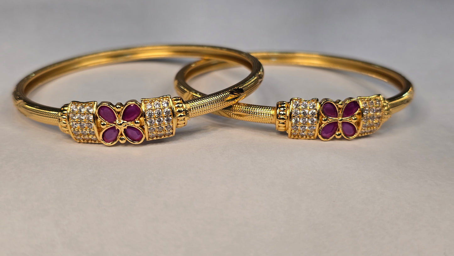 Neroni Gold-Tone Floral Stone Bangle Pair