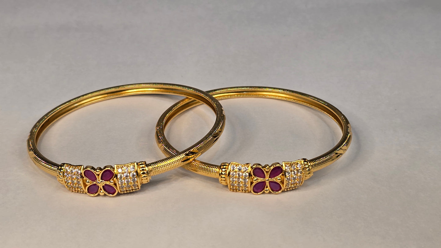 Neroni Gold-Tone Floral Stone Bangle Pair