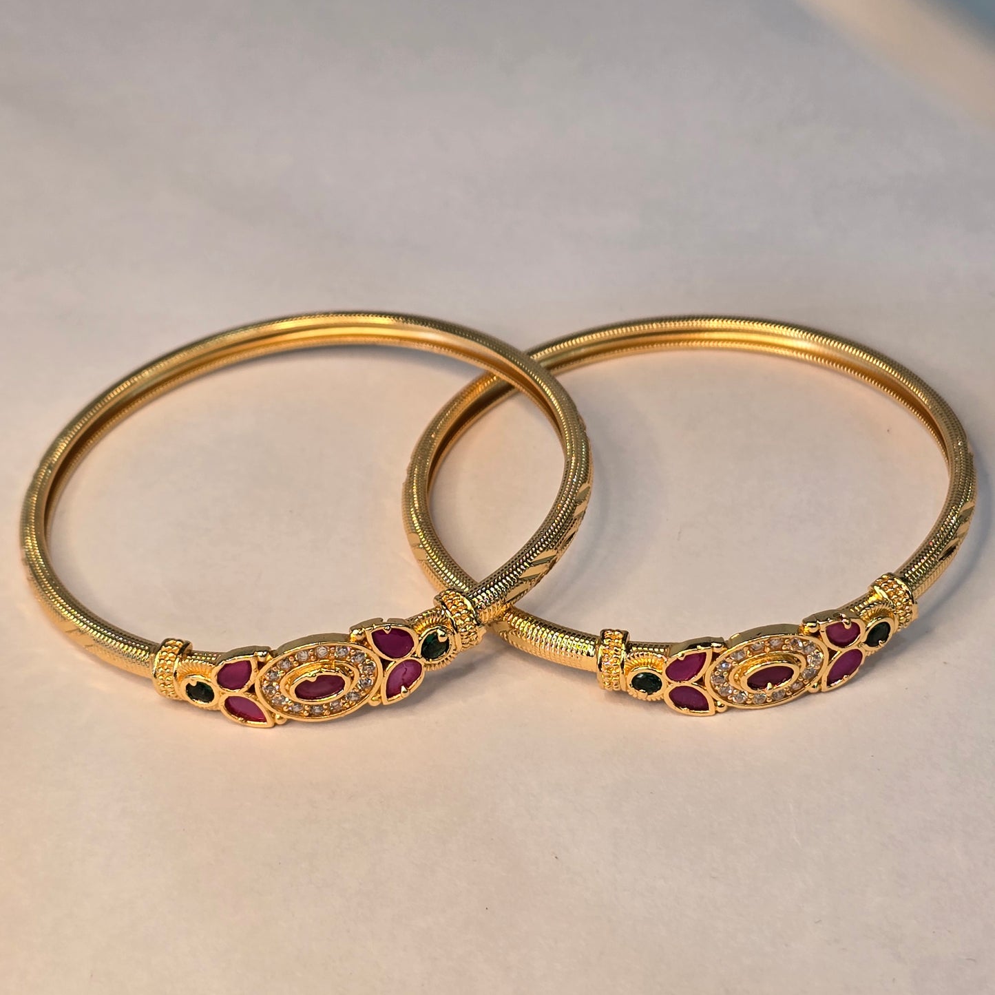 NERONI Gold-Plated Ruby & Emerald CZ Designer Bangles – Bridal Edition