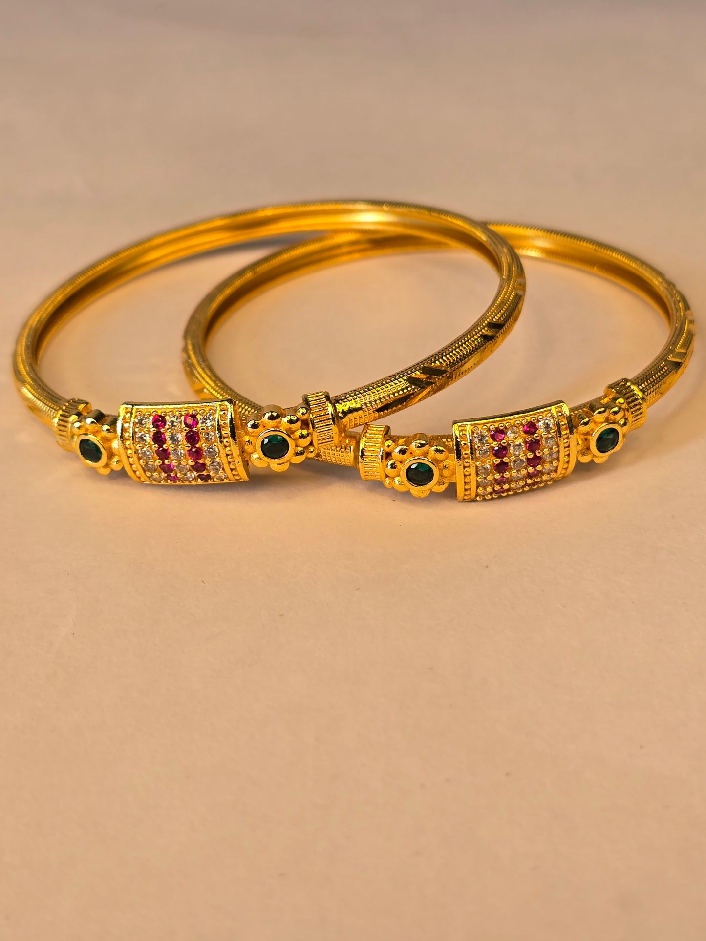 NERONI Gold-Plated Ruby & Emerald CZ Classic Bangles – Elegant Edition