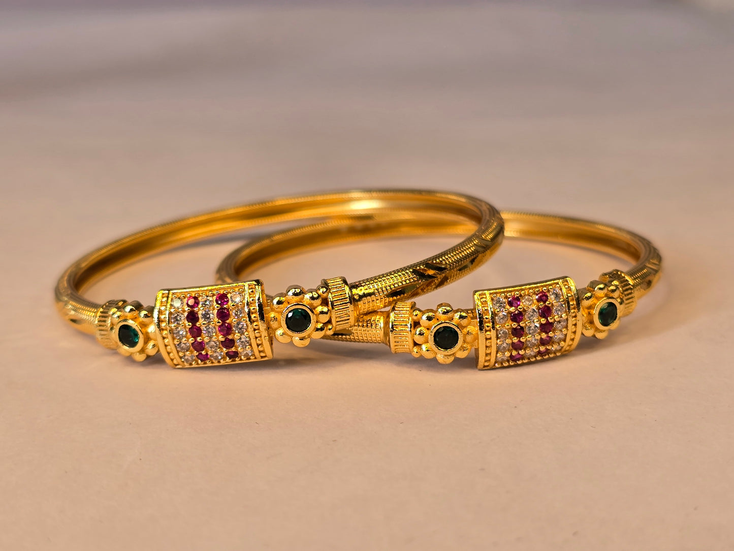NERONI Gold-Plated Ruby & Emerald CZ Classic Bangles – Elegant Edition