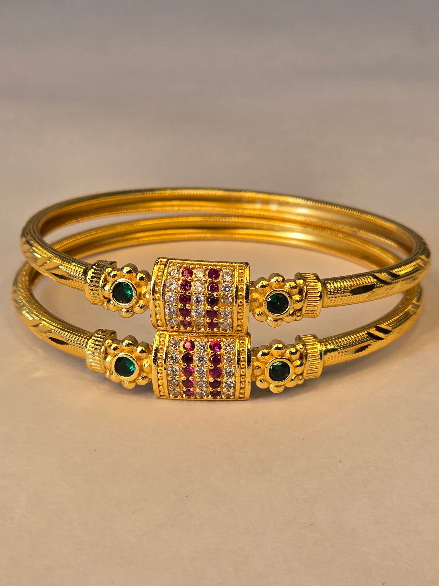 NERONI Gold-Plated Ruby & Emerald CZ Classic Bangles – Elegant Edition