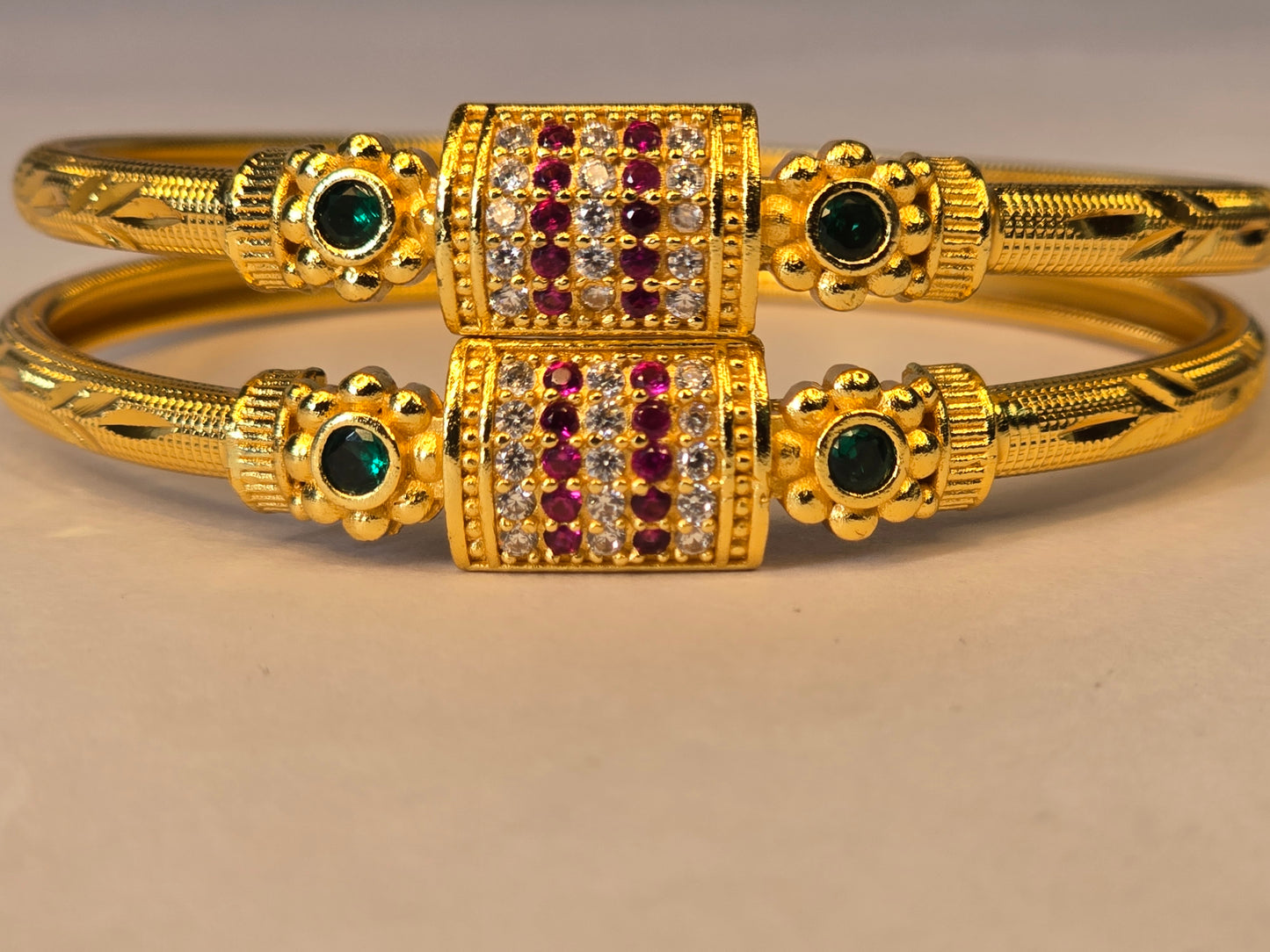 NERONI Gold-Plated Ruby & Emerald CZ Classic Bangles – Elegant Edition