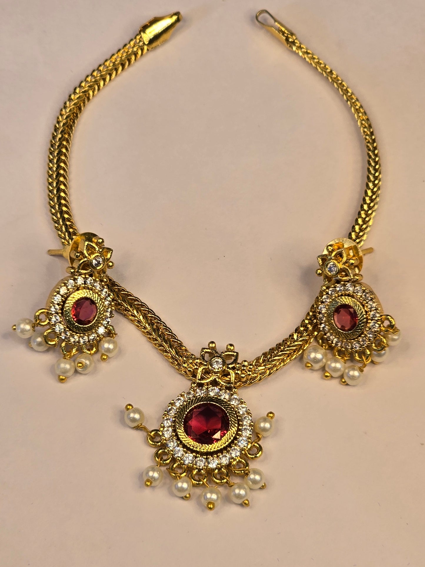 NERONI Gold-Plated Red Stone Pearl Necklace Set – Minimal Temple Design