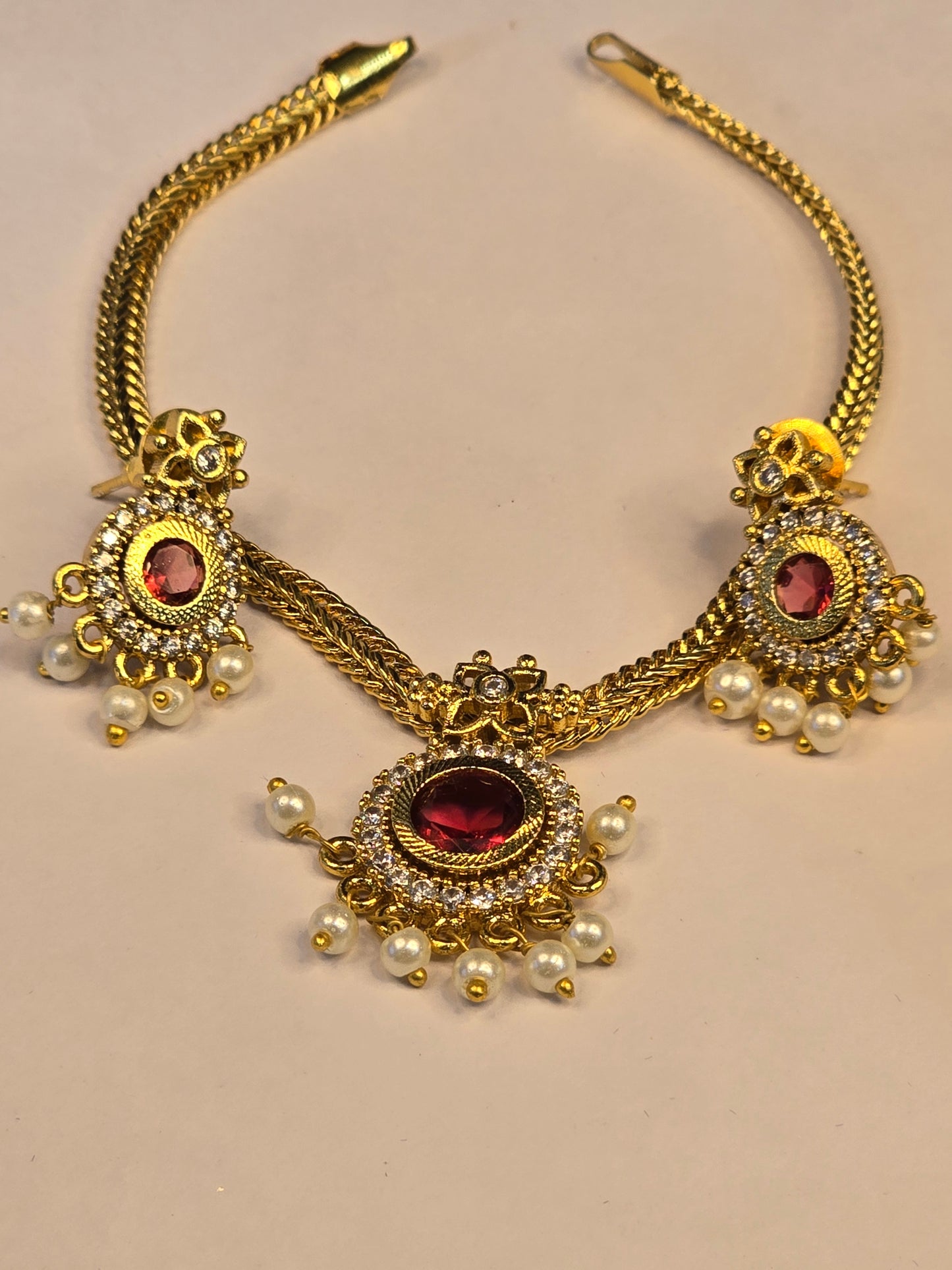 NERONI Gold-Plated Red Stone Pearl Necklace Set – Minimal Temple Design
