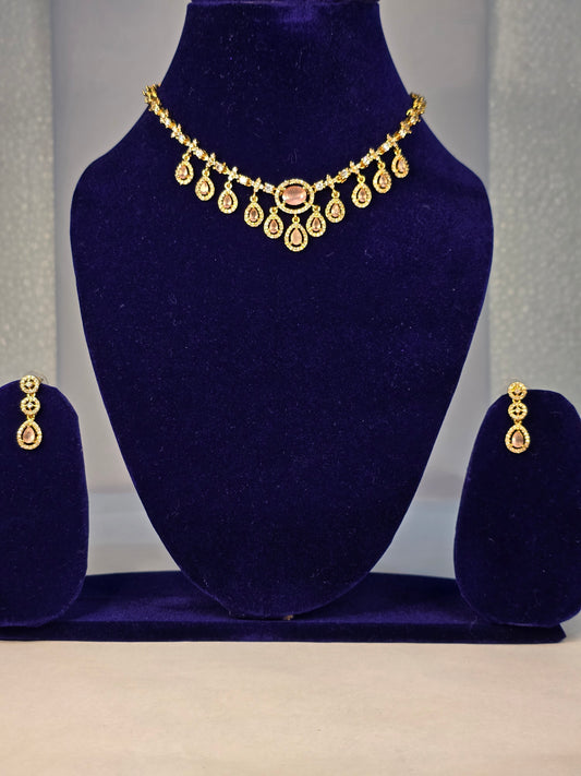 NERONI Royal Pink Teardrop Necklace Set