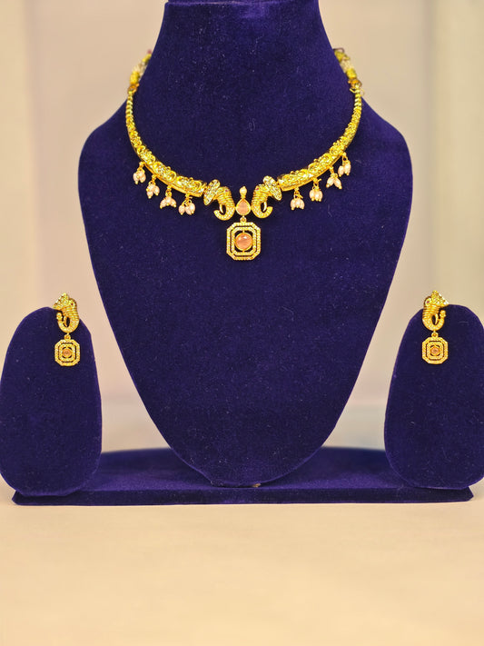 Neroni Traditional Gold-Tone Short Necklace Set with Earrings