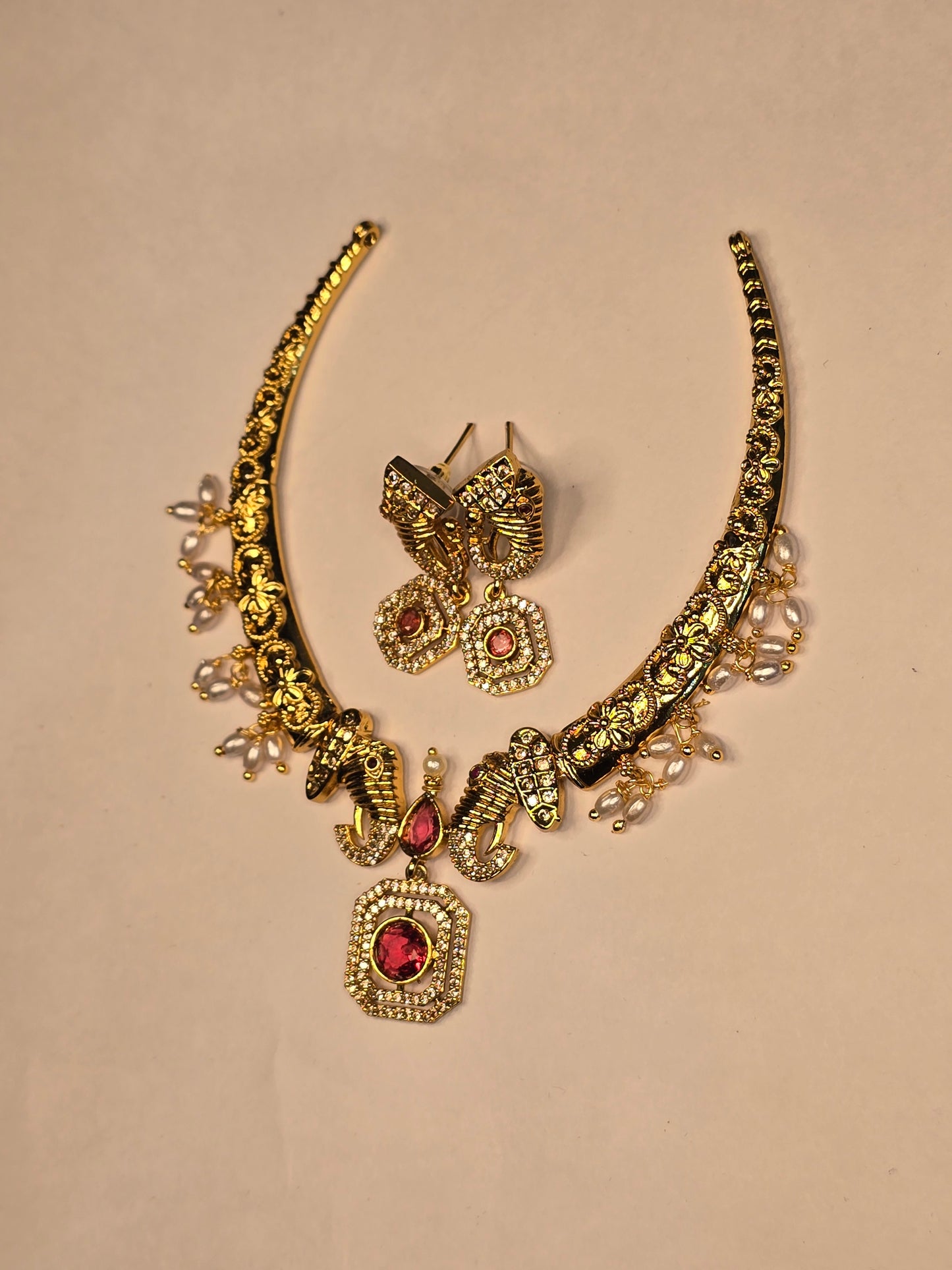 Neroni Traditional Gold-Tone Short Necklace Set with Earrings