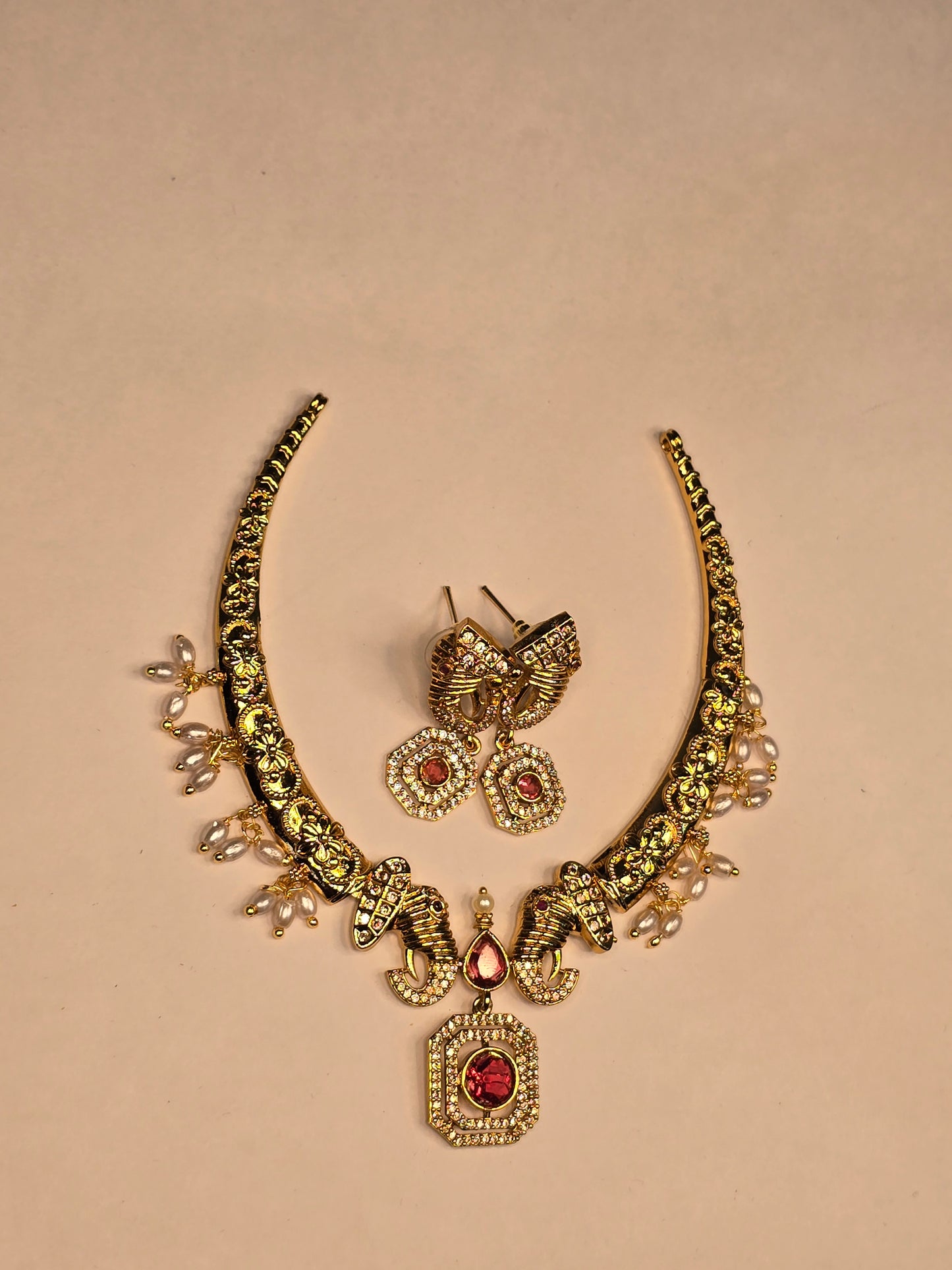 Neroni Traditional Gold-Tone Short Necklace Set with Earrings