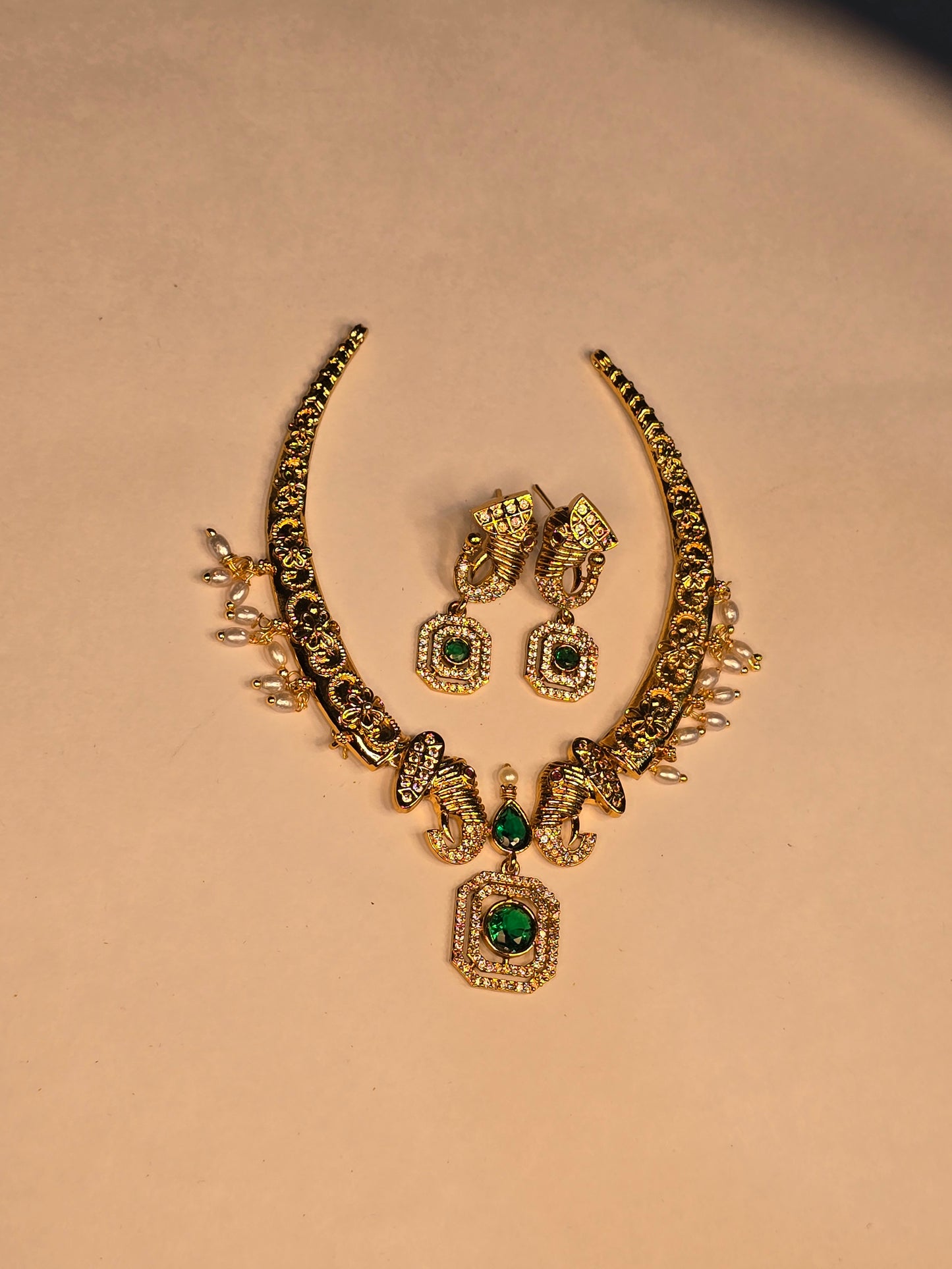 Neroni Traditional Gold-Tone Short Necklace Set with Earrings