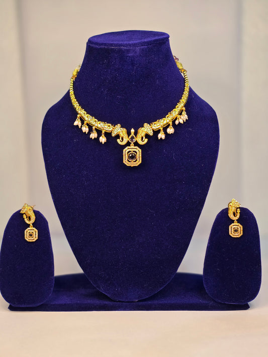 Neroni Traditional Gold-Tone Short Necklace Set with Earrings